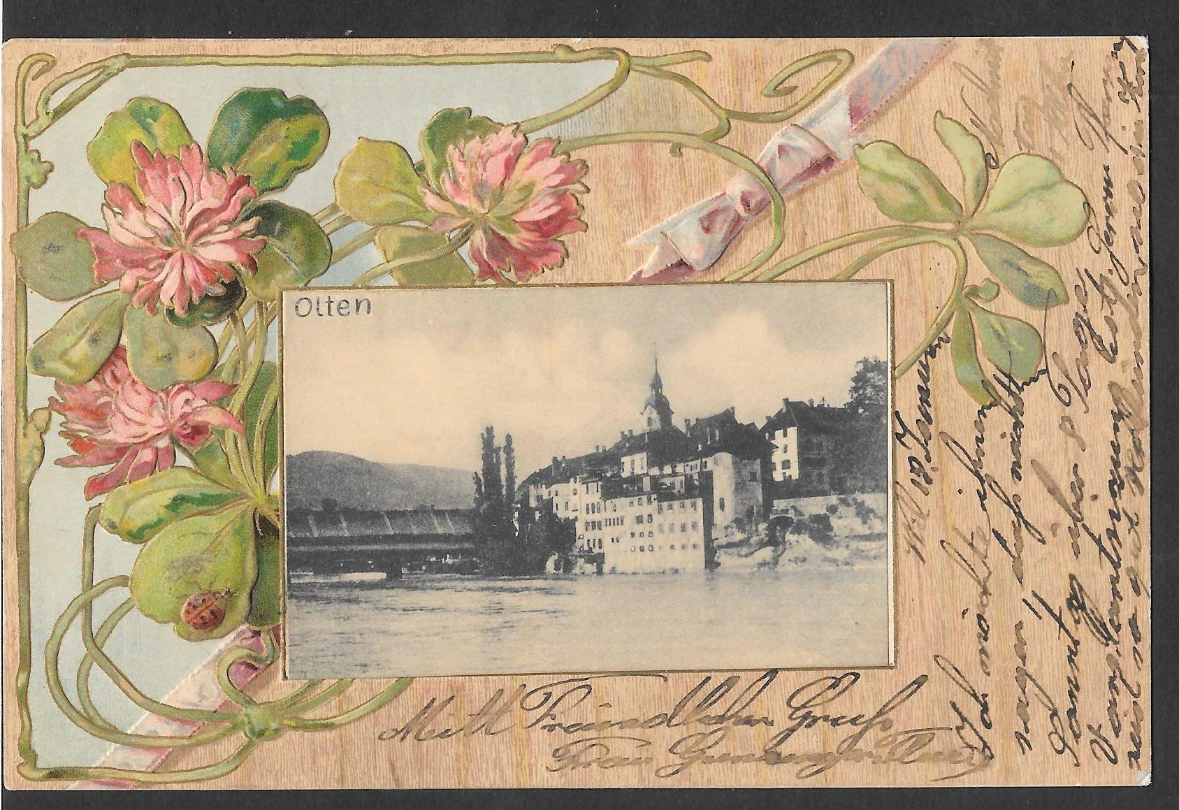 Cartoline postali: Olten Prägekarte mit Blumen – Usato da Olten venduto da clotaldi