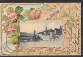 Olten Prägekarte mit Blumen