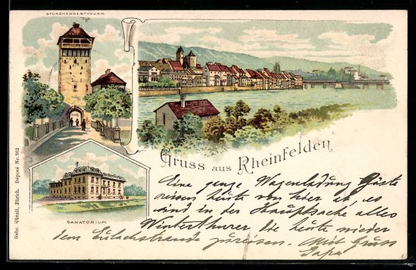 Cartoline postali: Litho Rheinfelden, Sanatorium, Storchenn – Usato da Berlin venduto da bartko-reher