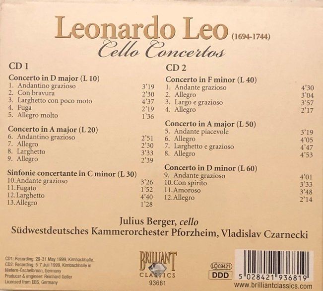 CDs: Leonardo Leo - Cello Concertos – D'occasion à Grüningen par azulblanco 1