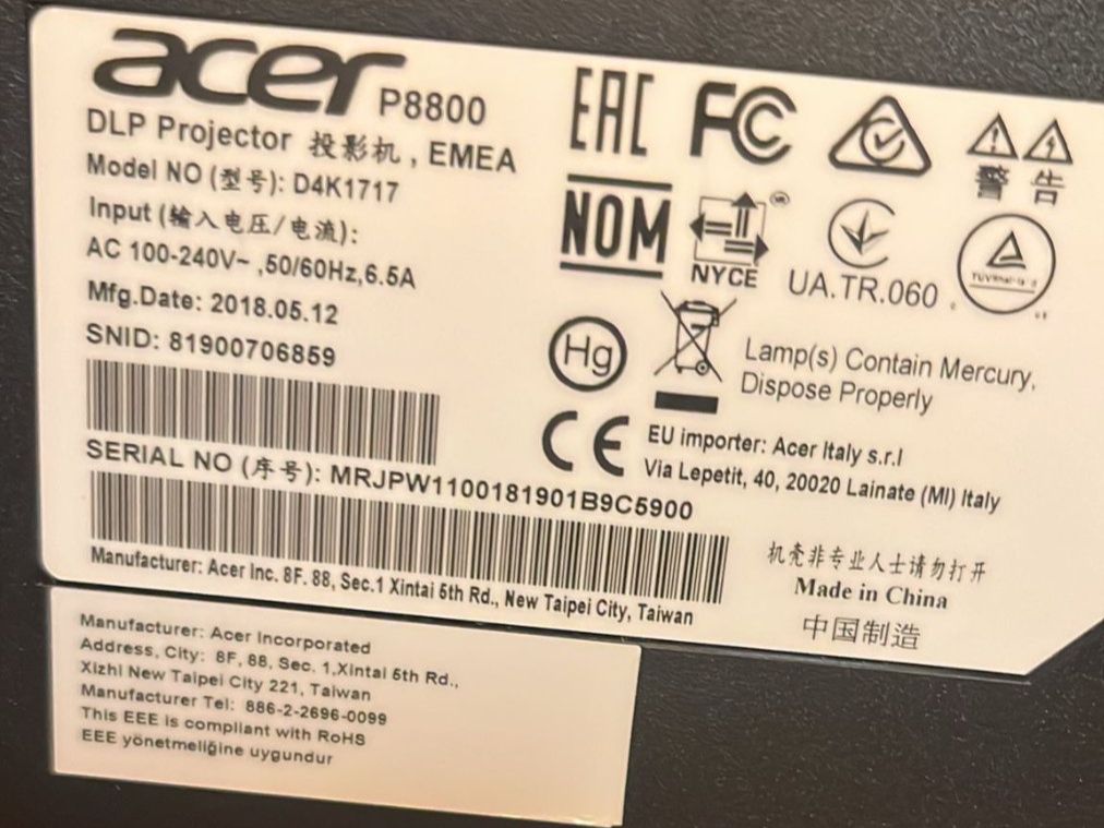 Acer Proiettori: ACER P8800 | DLP Projector EMEA D4K1717 – Usato da Interlaken venduto da streampower 1