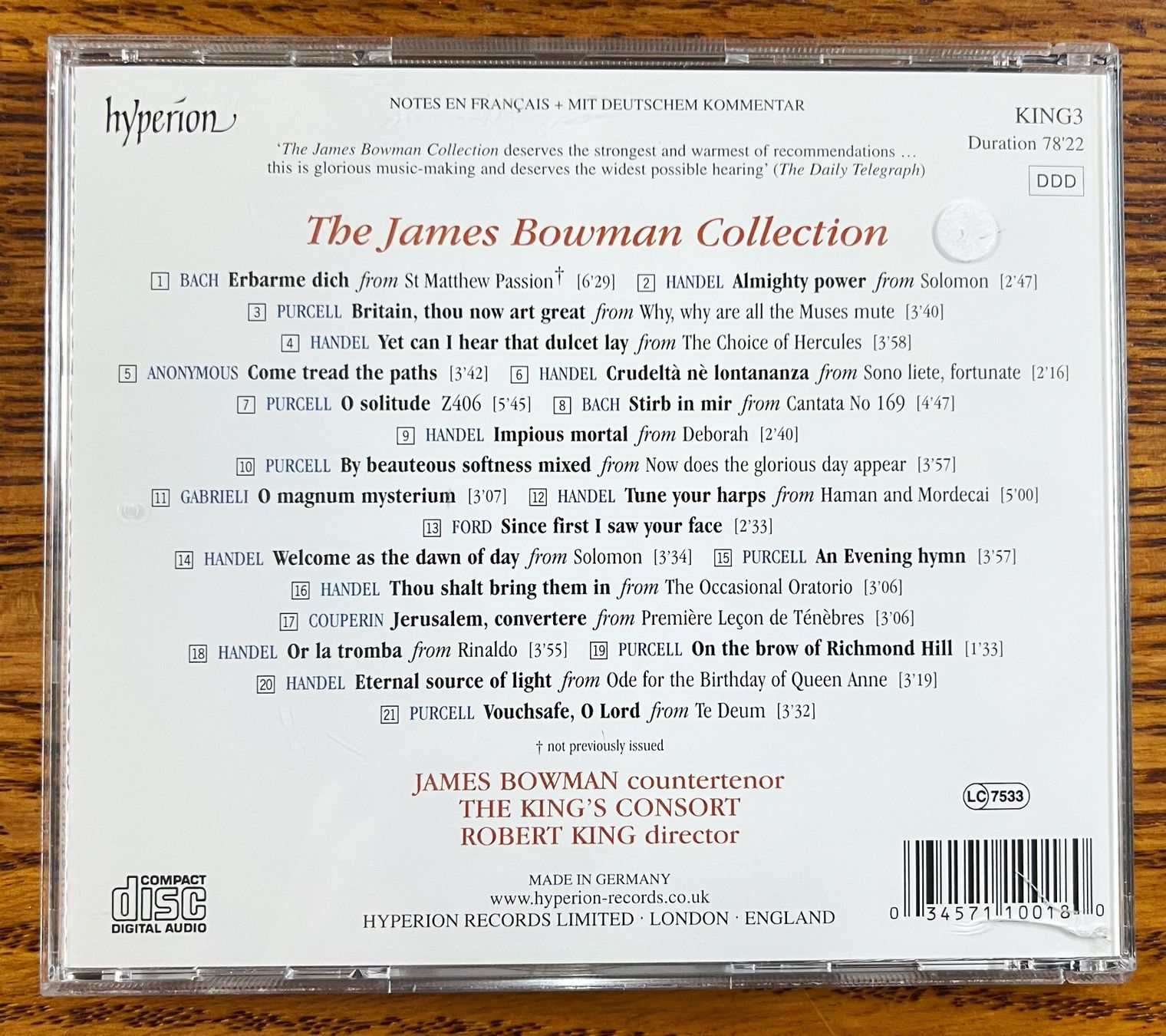 CD: The James Bowman Collection CD – Usato da Oftringen venduto da Vucki 1