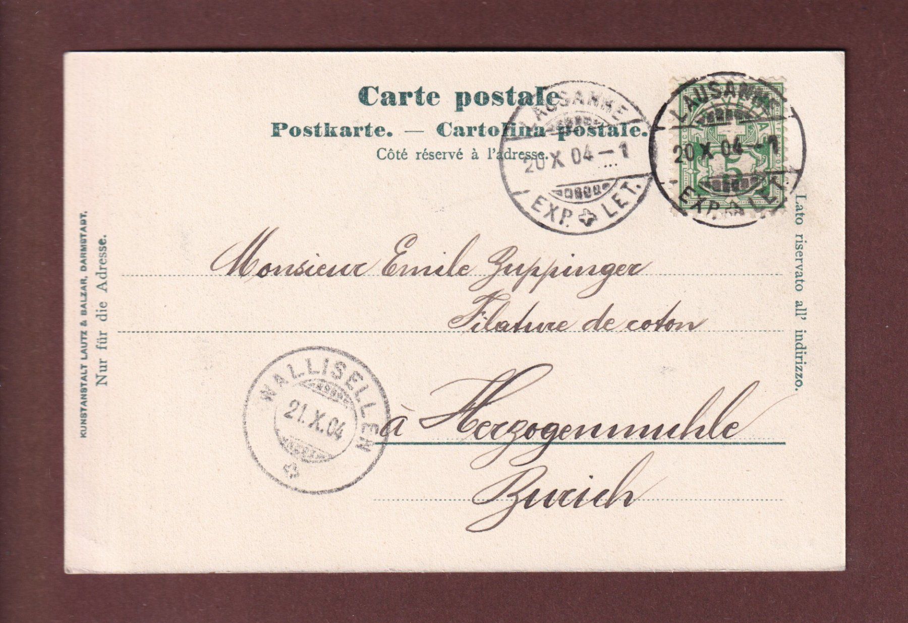 Cartoline postali: LAUSANNE - Flon - Maison Mercier - 1904 – Usato da Pully venduto da nicecards 1