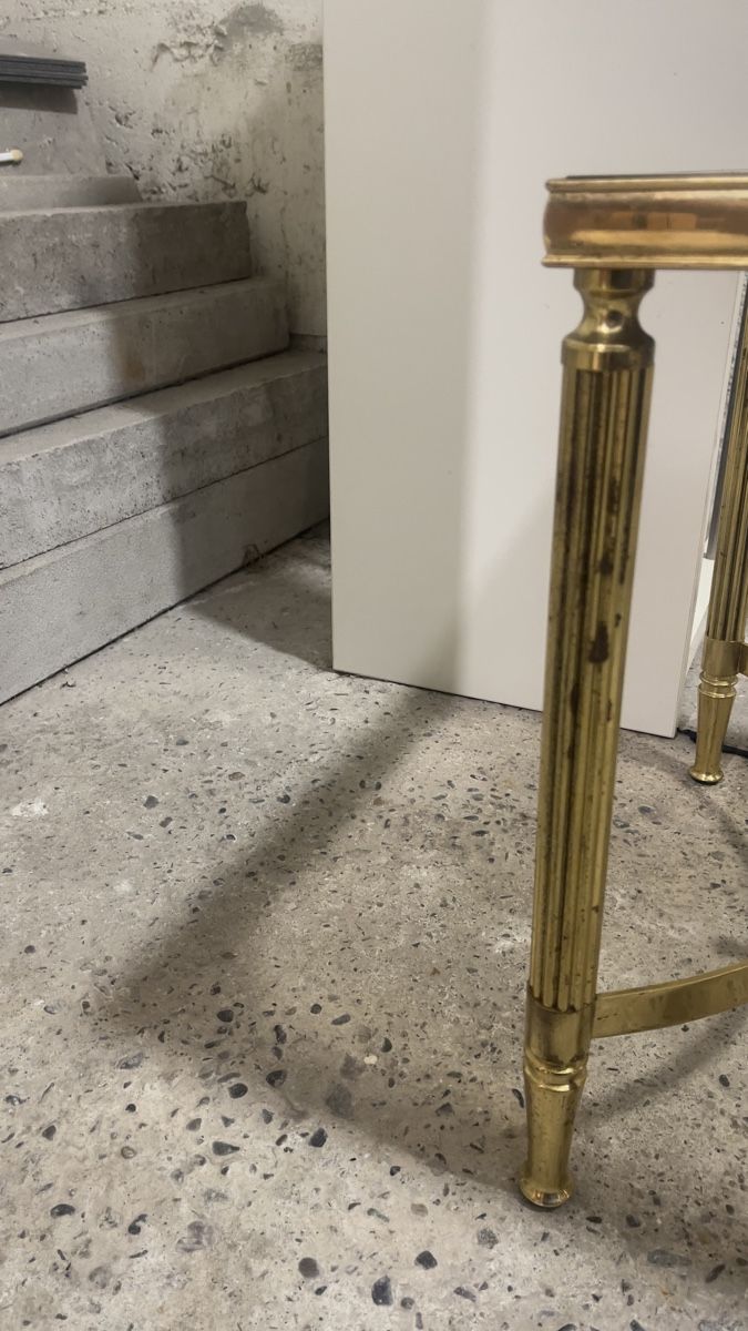 Tavoli: Glass Side Table Brass Fluted Legs Rectangular Used – Usato da Dübendorf venduto da kas_67jv 2