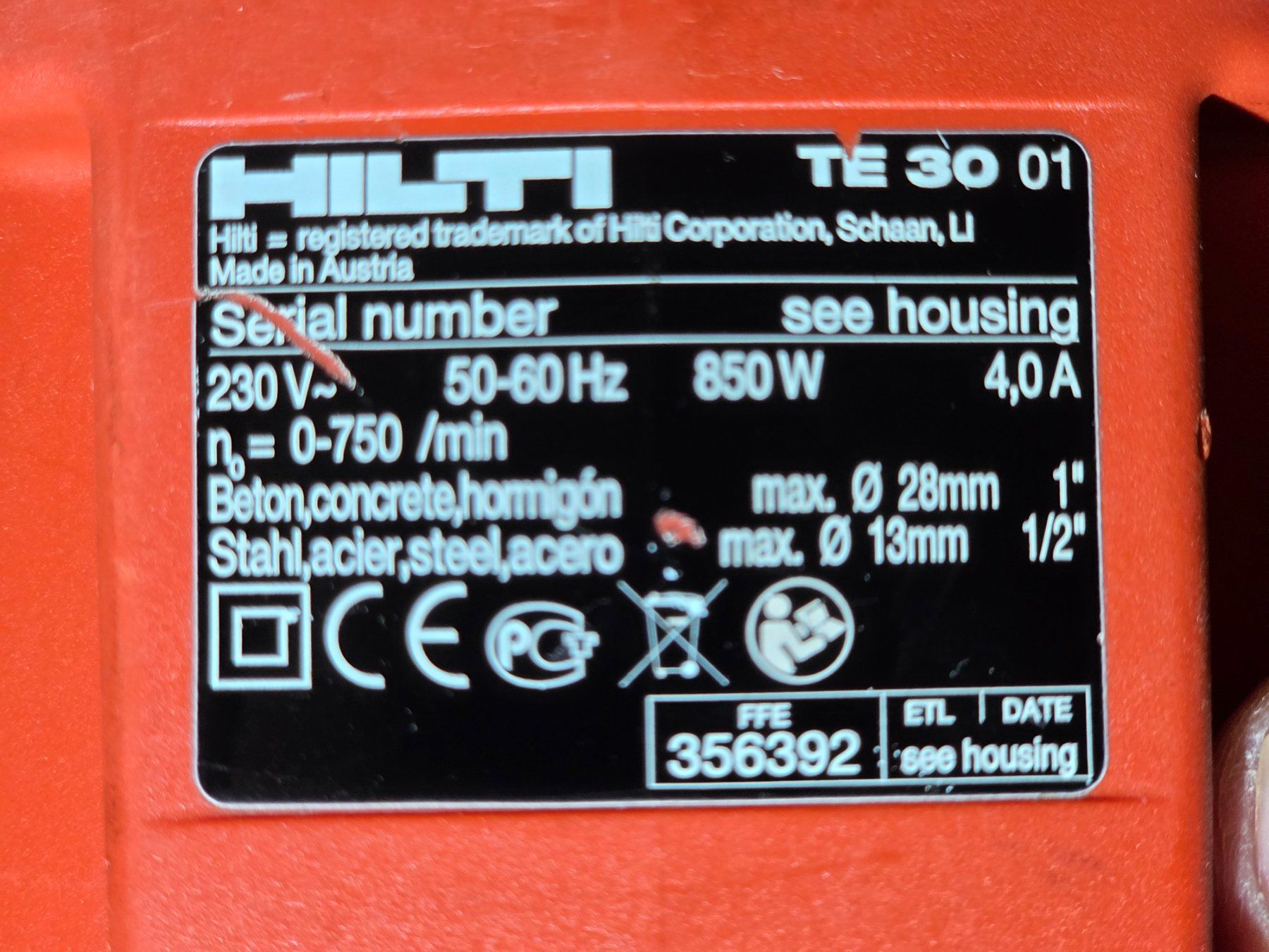 Hilti Trapani: Hilti Bohrmaschine TE 30 – Usato da Winterthur venduto da Norweg 5