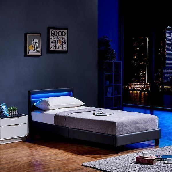 Letti: 13994 - LED Bett 90x200cm + Lattenrost - GRAU – Nuovo e nell'imballaggio originale da Wallenwil venduto da toesstal-vertrieb