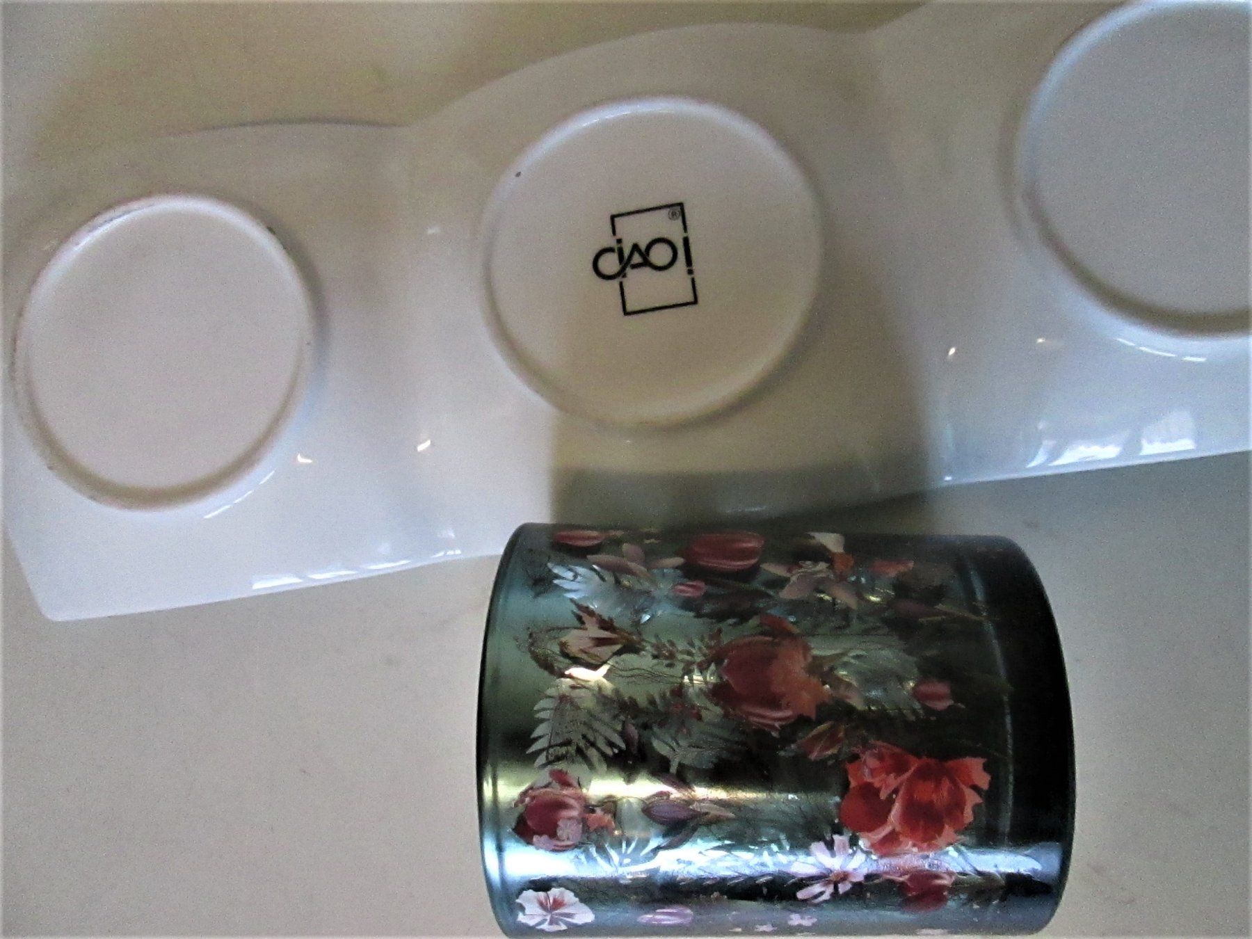 Portacandele: 3 Glas-Kerzenhalter mit Teller – Usato da Sementina venduto da babucia 3