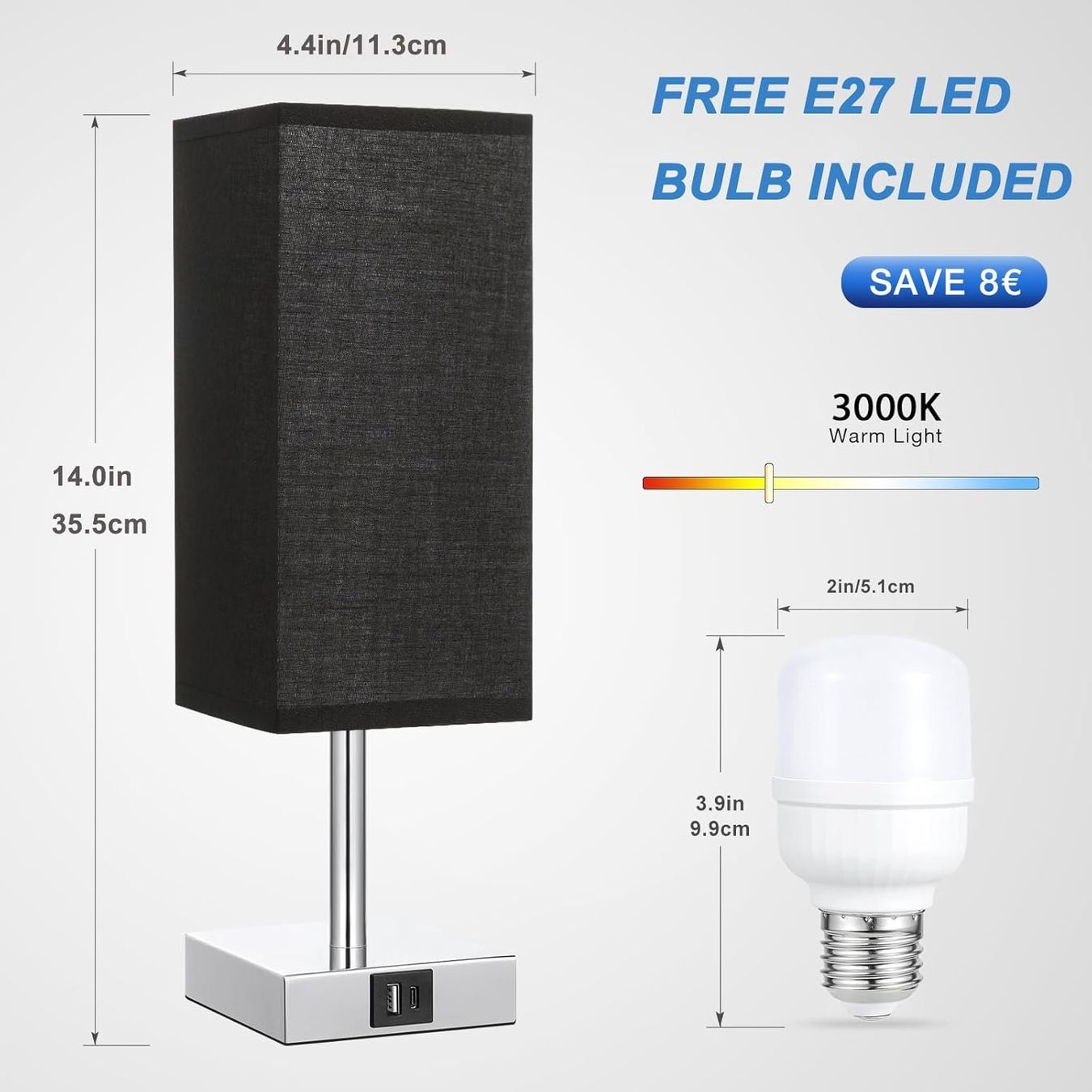 Lampade: Nachttischlampe Touch Dimmbar mit USB A+Typ-C-Anschlüssen – Nuovo e nell'imballaggio originale da Nuglar venduto da SaleRitter 6