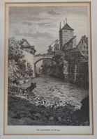 Historischer Stich der Aarebrücke Brugg mit Schwarzenturm