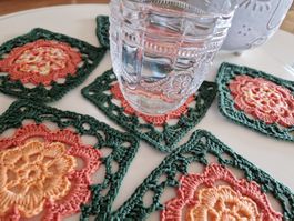 6 Häkel Coaster Untersetzer Glas Tasse Teerose Deko