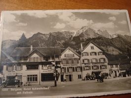 Sargans, Hotel Schwefelbad, belebt, 1945, o Sargans