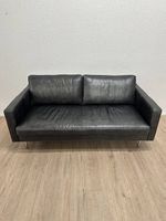 Vintage Designer 2-Sitzer Ledersofa Schwarz mit Chromfüssen