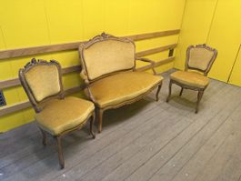 Antike Sitzgruppe, Sofa & 2 Stühle, Goldgelb, Top!