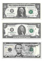 Neue 1, 2 und 5 Dollar Noten USA