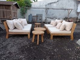 Gartengarnitur 1 Sofa 2 Sessel 2 Tische Teakholz Loungemöbel