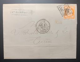 FRANKREICH FALTBRIEF, LYON NACH TURIN ITALIEN 1874