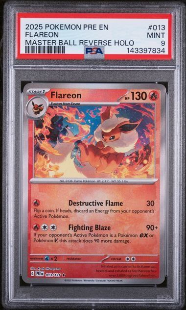 Pokémon Sammelbilder & Trading cards: Pokemon Flareon Master Ball 013 PSA 9 Prismatic Evolution – Gebraucht aus Zürich von picollector