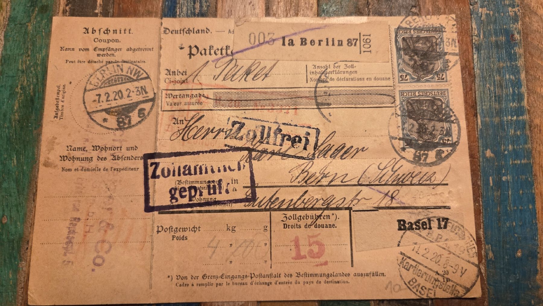 Alle Briefmarken: 1920 Paketkarte 1a Berlin – Gebraucht aus Arni AG von Moth68