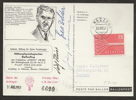 Ballon 1957 Schweiz Mürren Nazzaro Luftpost mit Unterschrift