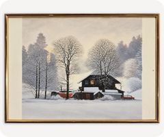 Tableau paysage d'hiver – Chalet enneigé