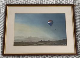 Aquarelle encadrée Montgolfières Brian Doyle 1996