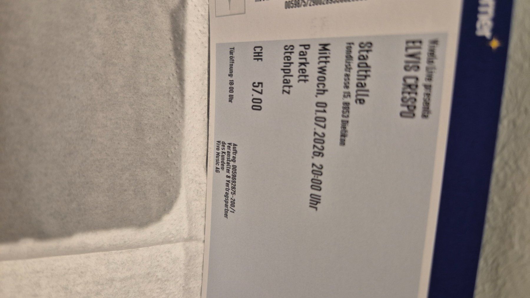 Tickets: Elvis Crespo Ticket – Neu (gemäss Beschreibung) aus Safenwil von cesi01 1