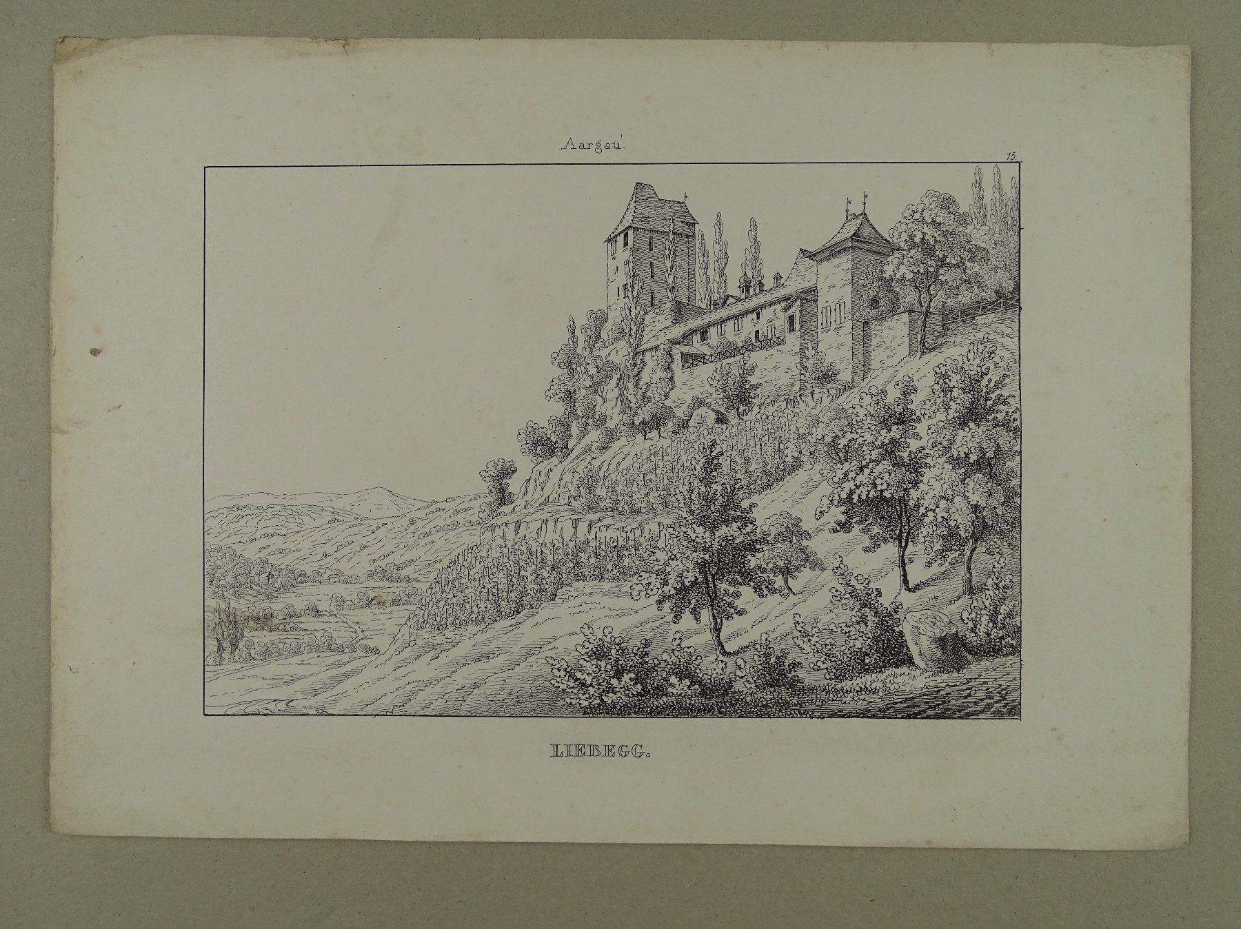 Incisioni: LIEBEGG, AARGAU, FEDERLITHOGRAPHIE 1840 – Usato da Grüningen venduto da Kartensammler