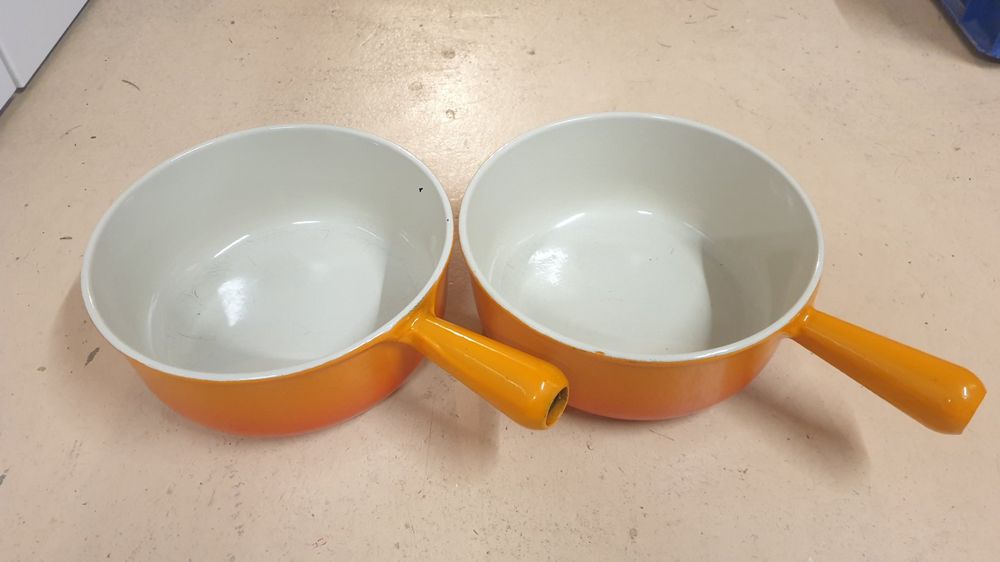 Lot De Casseroles Et Poêles Le Creuset Vintage Années 70 – Fonte émaillée Orange (18, 20, 22 Cm)
