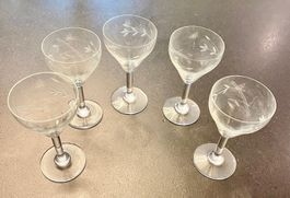 5er Set Vintage Likörgläser mit Schlufgdekor