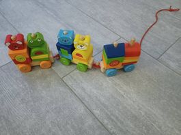PinToy Holz Zug zum Ziehen m. Bausteinen