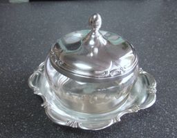 Jugendstil Zuckerdose Marmeladendose versilbert mit Glas