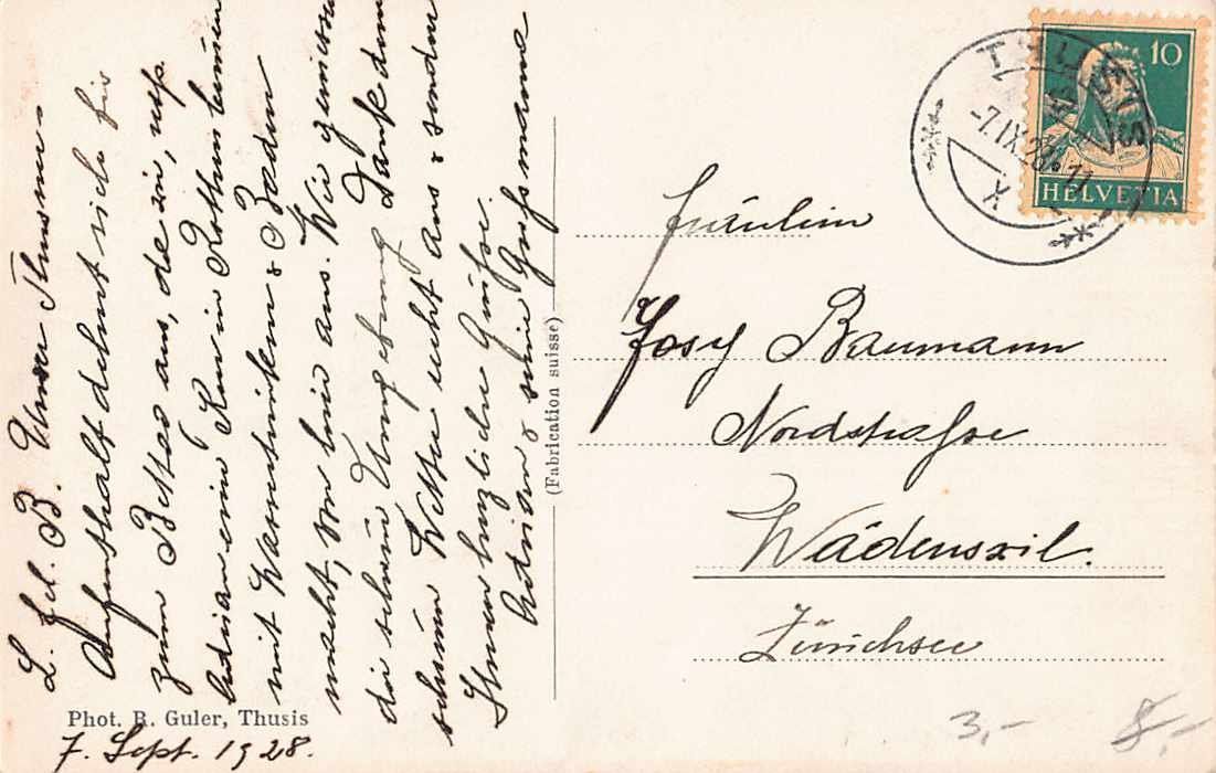 Cartoline postali: GRUSS aus THUSIS GR 1928 – Usato da Winterthur venduto da SchatzchischtliWinti 1