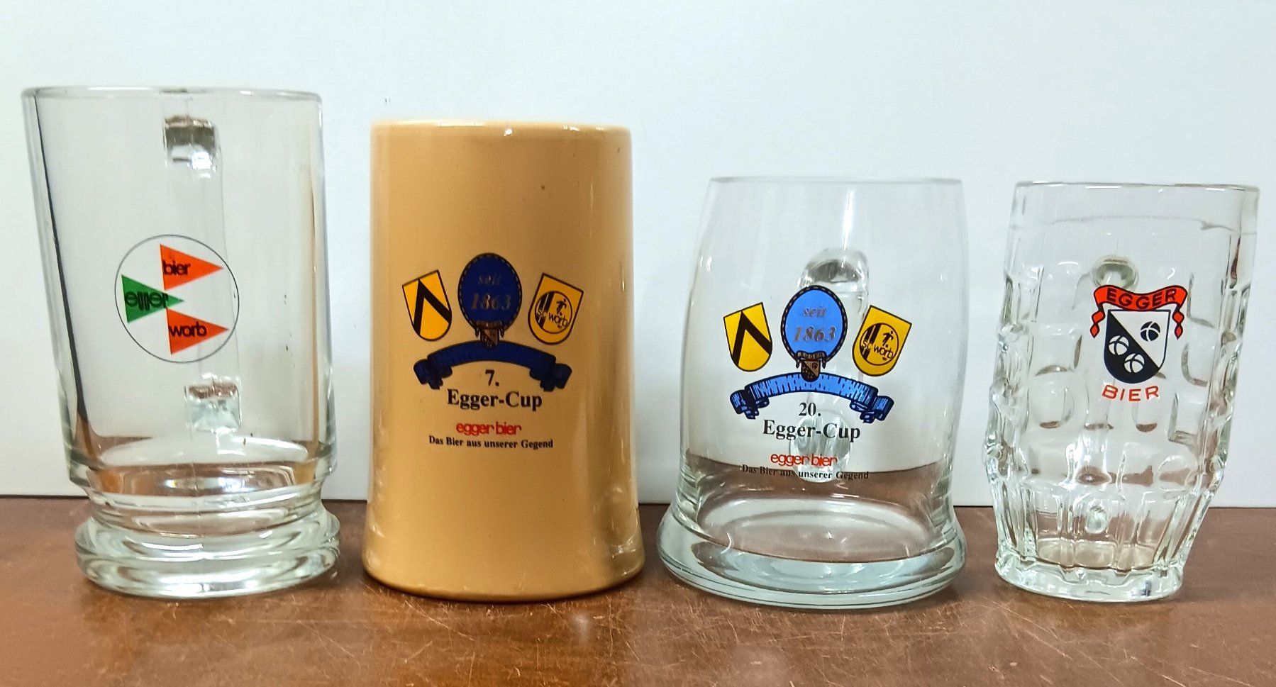 Gläser: 4 Bierkrug Bier Brauerei Egger Worb / Egger Cup Fussball – Gebraucht aus Lichtensteig von B-B-Bier