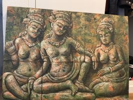 Wandbild Relief asiatisch Figuren Holz guter Zustand