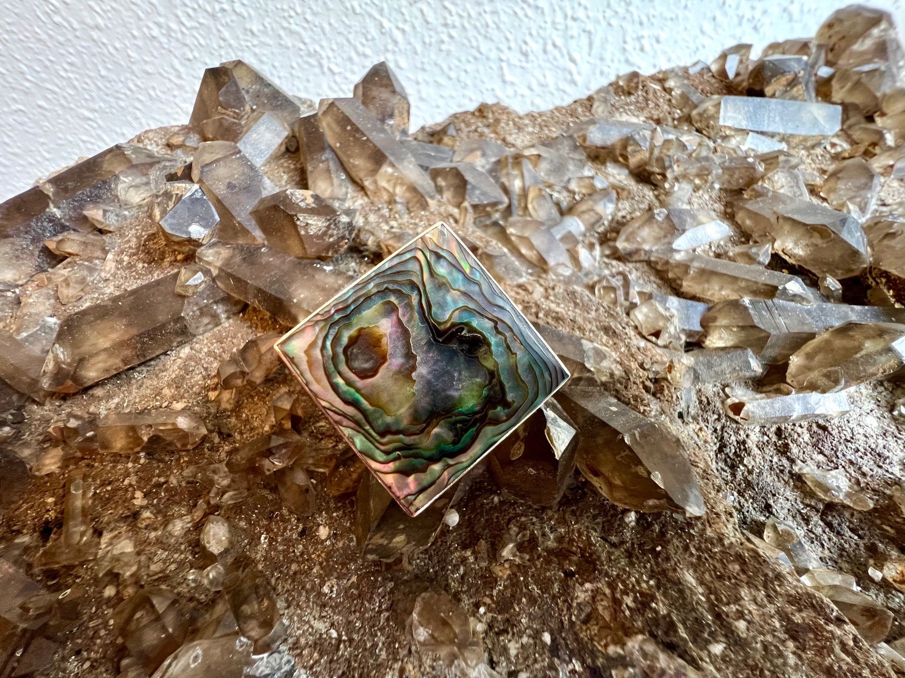 Anelli: Statement Ring quadratisch 925 Silber Abalone Paua Muschel – Nuovo (secondo la descrizione) da Bern venduto da Jiffy 3