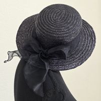 Wunderschönes Strohhut Damen schwarz mit Schleife 