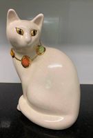 Seltene Skulptur: sitzende Katze aus Longwy Crackle Steingut