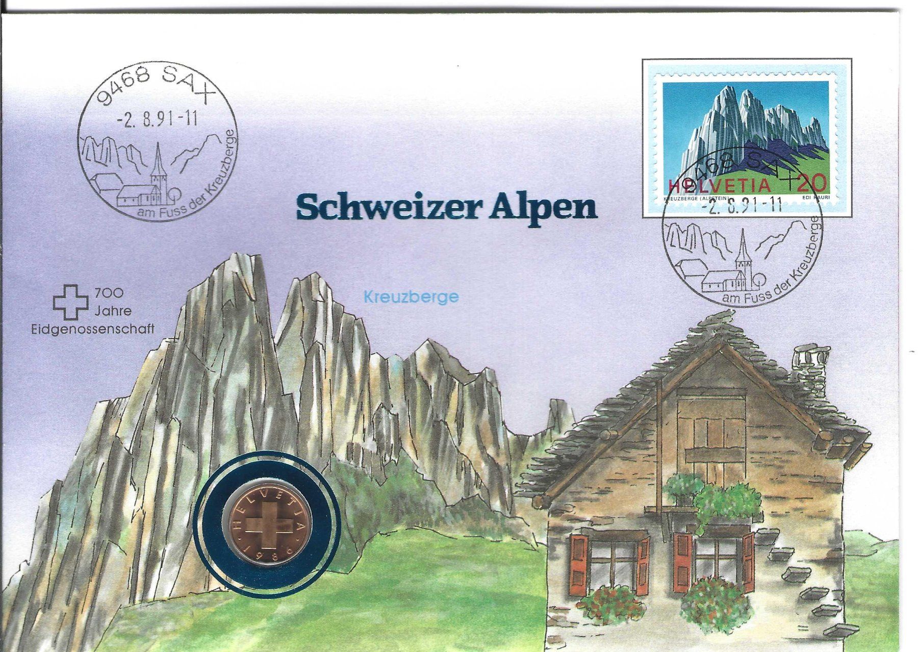 Tutti i francobolli: Numisbrief 1991 Schweizer Alpen 700 J. Eidgenossenschaft – Nuovo (secondo la descrizione) da Wildhaus venduto da Brunphil