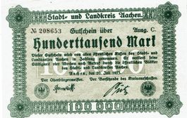Aachen 100000 Mark Reihe C 20.07.1923 VZ+-VZ++