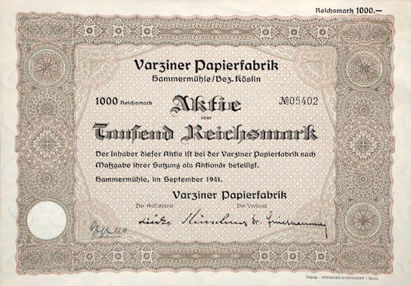 Documents: Varziner Papierfabrik, Hammermühle - 1941 – D'occasion à Solothurn par Sgasche
