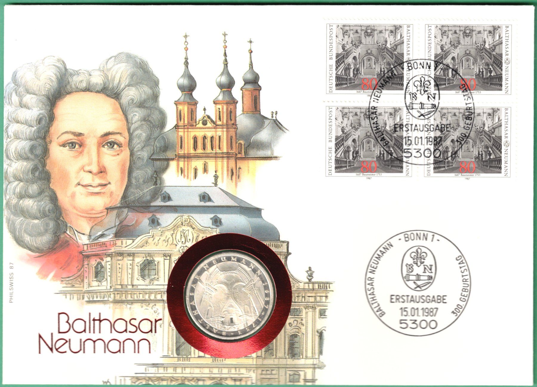 Tutti le monete: 5 DM Silbermünzbrief   Balthasar Neumann  1987 – Nuovo (secondo la descrizione) da Mellingen venduto da Ginger