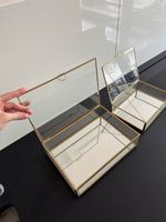 Two Glass Display Boxes with Brass Frame and Mirror Base