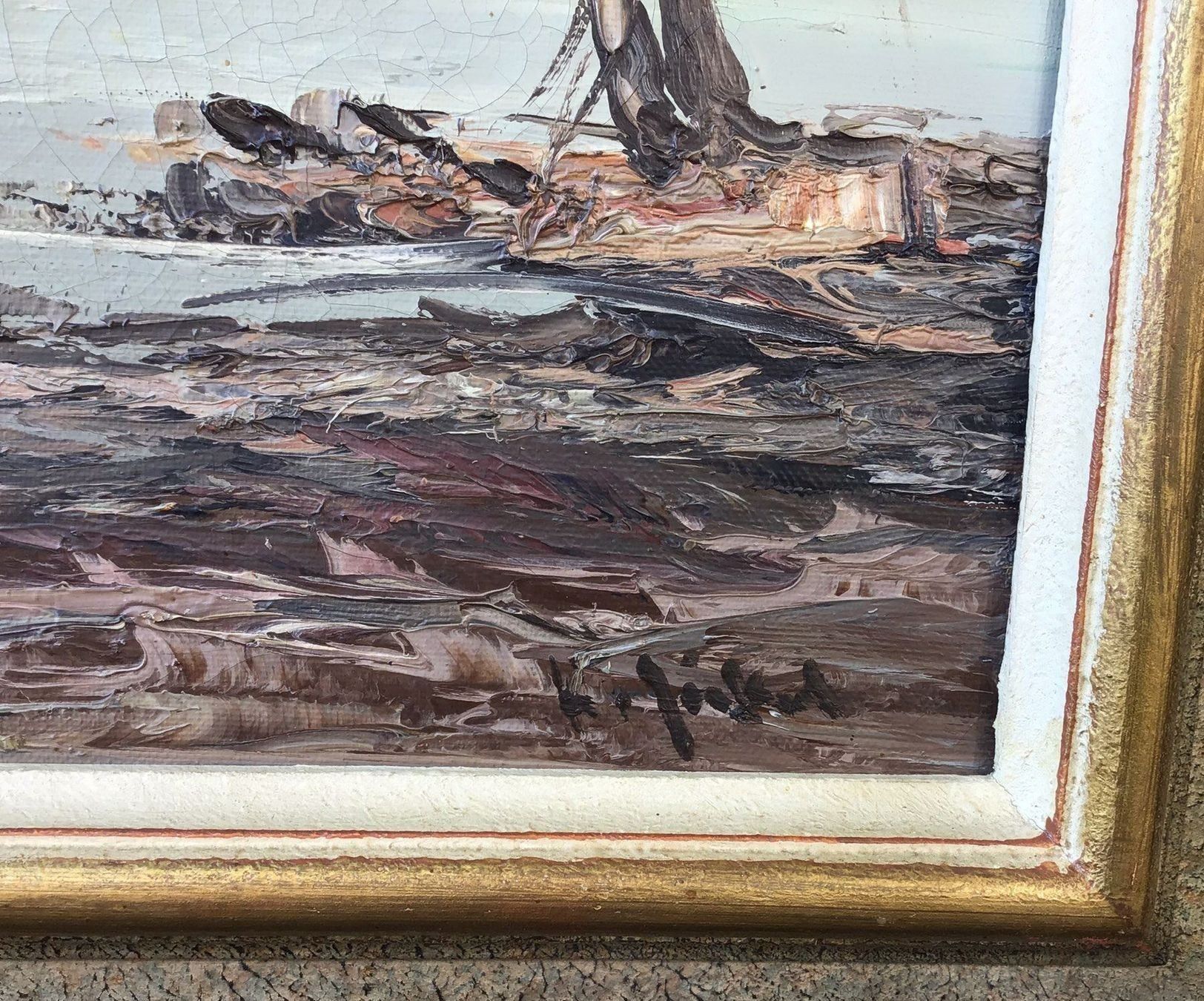 Dipinti: Gemälde am Hafen unleserlich signiert – Usato da Müllheim Dorf venduto da Othmar73 6