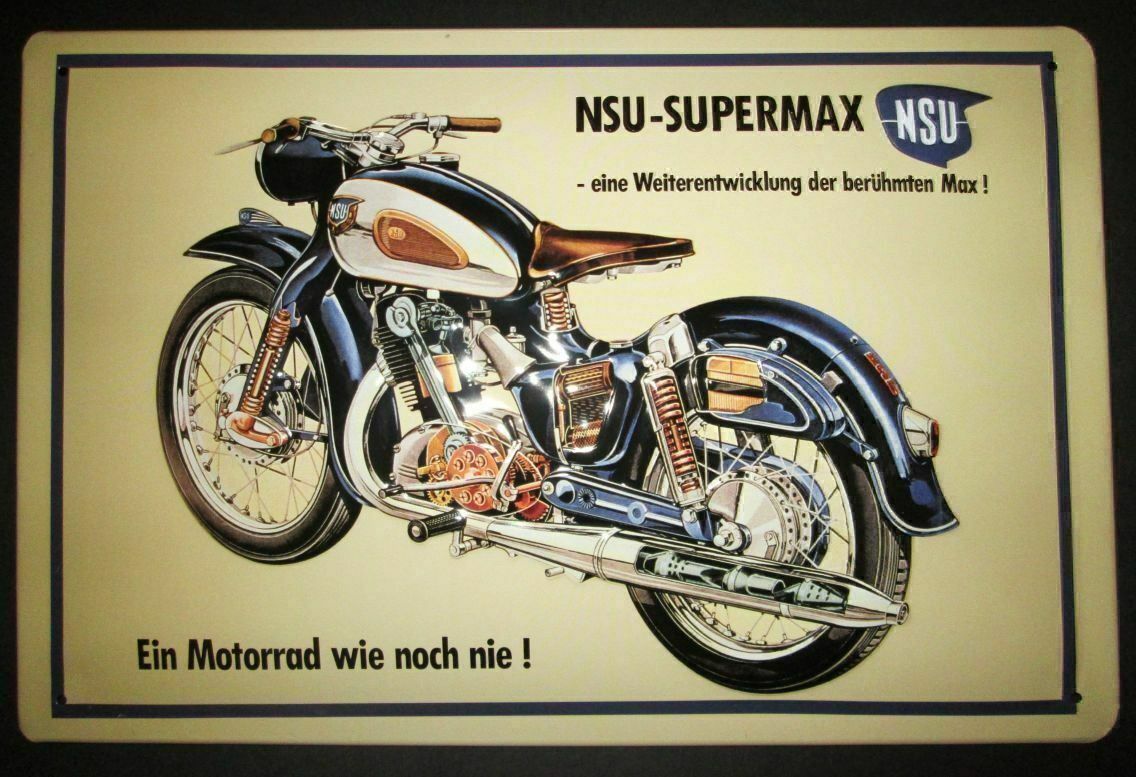 Insegne: Blechschild 3D-NSU-SUPERMAX-EIN MOTORRAD – Nuovo e nell'imballaggio originale da Rupperswil venduto da big-one-sale