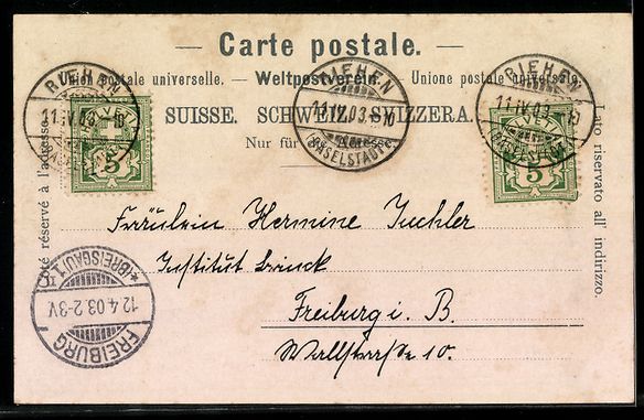 Cartoline postali: AK Basel, Uferpartie mit Kirche, 1903 – Usato da Berlin venduto da bartko-reher 1