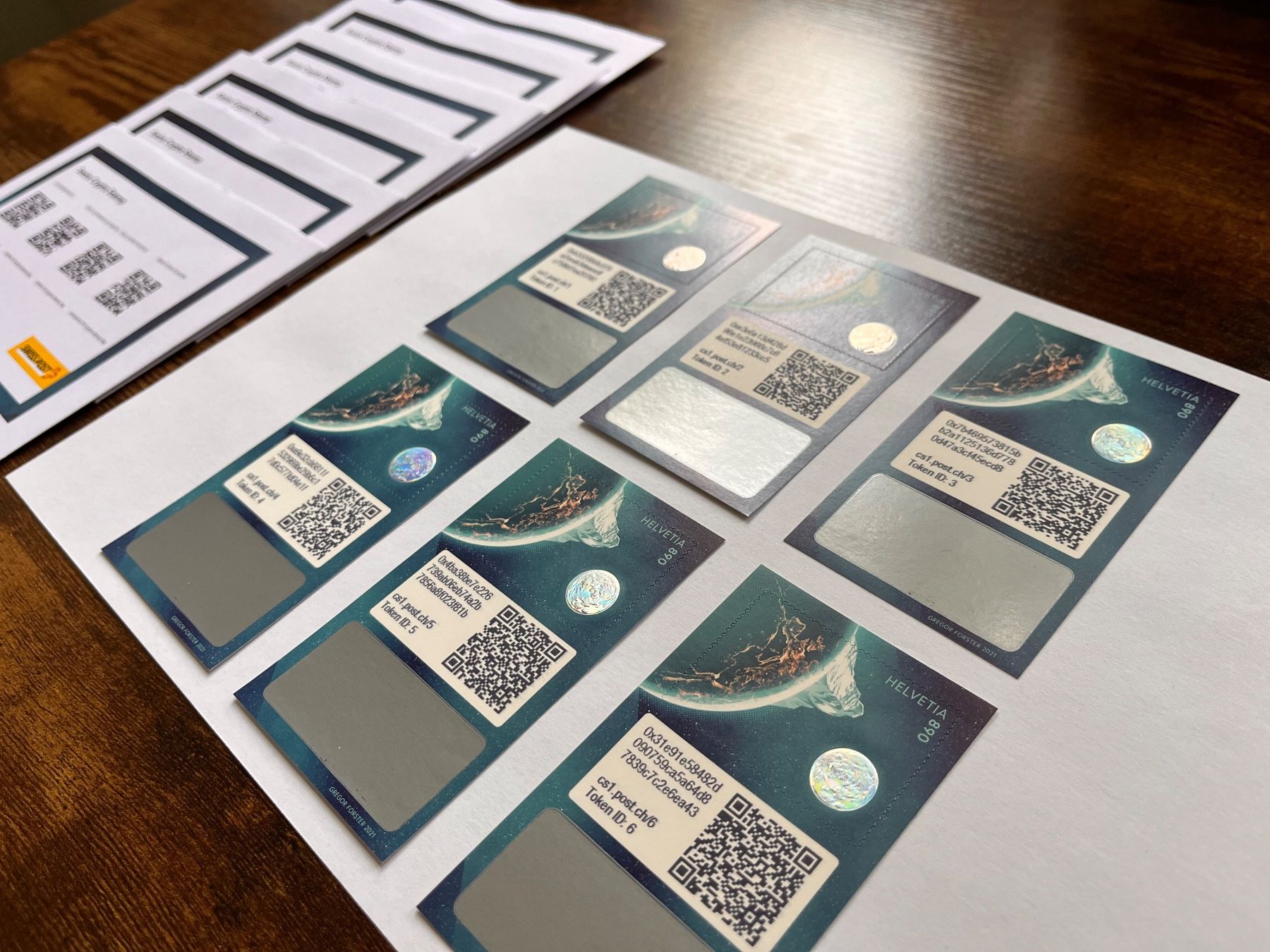 Tutti i francobolli: Swiss Crypto Stamp 1.0 ID-1,2,3,4,5,6 – Nuovo (secondo la descrizione) da Basel venduto da LukasA1992