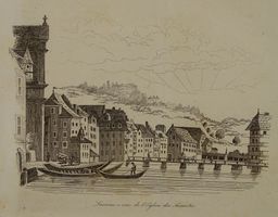 LUZERN MIT JESUITENKIRCHE, STAHLSTICH 1836