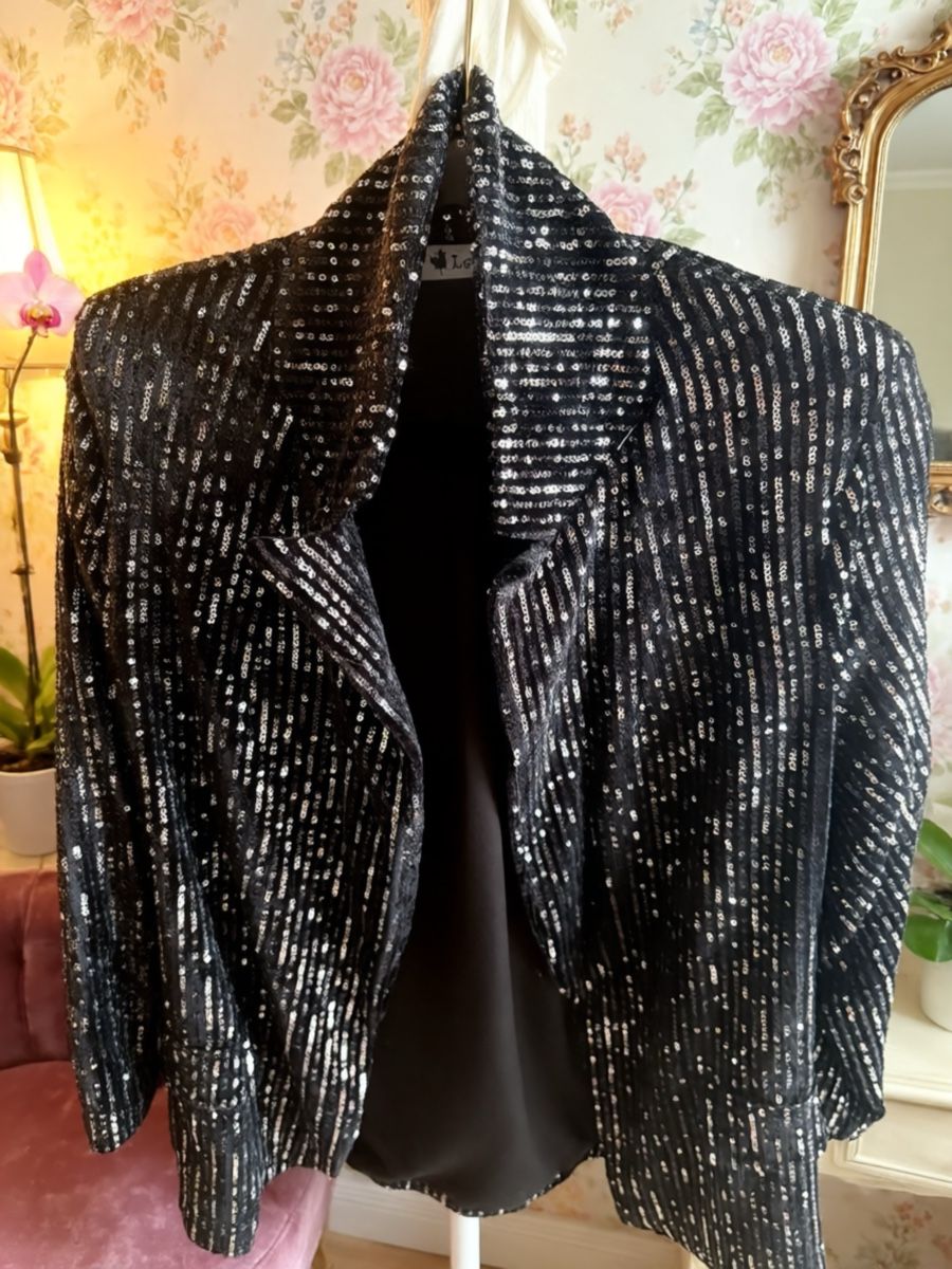 Giacche: Glitzer Pailletten-Blazer Schwarz/Silber von LEAF – Nuovo (secondo la descrizione) da Dörflingen venduto da Raskan