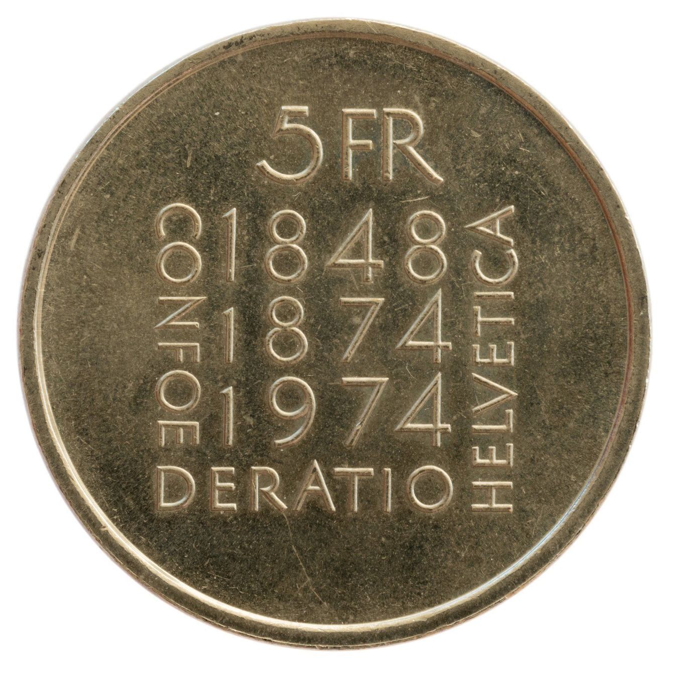Tutti le monete: Schweiz  - 5 Franken - 1974 - Verfass.Re – Usato da Rotkreuz venduto da Swiss-Coins 1