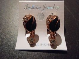 Ohrstecker Ei-Form schwarz/kleine Steinchen